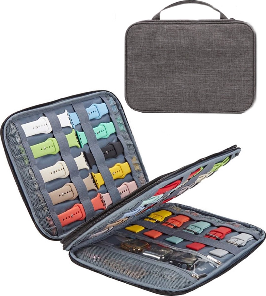 By Qubix - Organizer / opbergtas - Dubbele laag XL - Smartwatch bandjes & accessoires - Grijs
