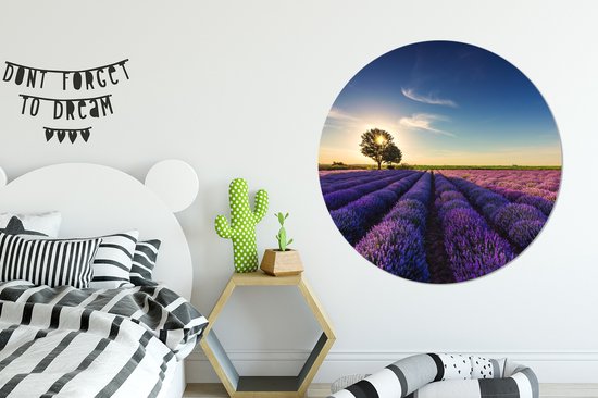 WallCircle - Papier peint cercle - Lavande - Fleurs - Arbre - Soleil - Paysage - Papier peint cercle fleurs - Papier peint cercle autocollant - Papier peint autocollant - 140x140 cm - Papier peint cercle - Papier peint rond