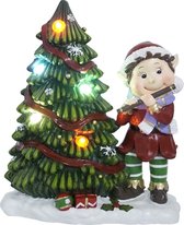 Kristmar Kerst elf – Kerstbeeldje – Vrolijk kerstornament met verlichting Werkt op batterijen (3x AA) – Batterijen niet inbegrepen – L24.5xB13.5xH29.5 cm – LED - Polyresin - Multicolor
