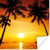 Poster Palmboom - Zonsondergang - Strand - Oranje - Tropisch - 50x50 cm