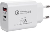 Maclean - USB Stopcontact 20W | QC 3.0, 5V3A/9V2.22A/12V1.67A - wit