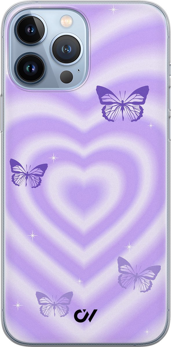 Hoesje geschikt voor Apple iPhone 13 Pro Max - Retro Hart Vlinder - - Paars - Apple - Casevibes