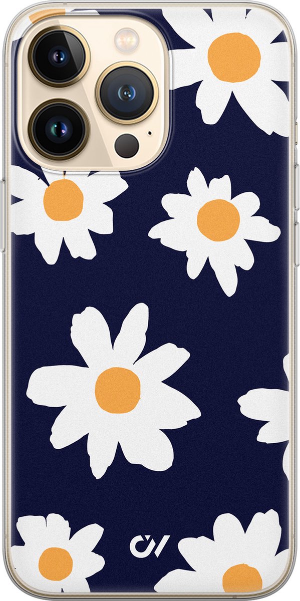 iPhone 13 Pro hoesje siliconen - Sweet Daisies - Bloemen - Blauw - Apple Soft Case Telefoonhoesje - TPU Back Cover - Casevibes