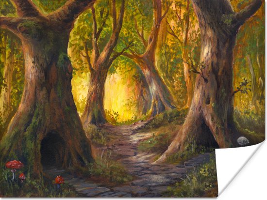 Une illustration d'un poster de forêt de conte de fées 160x120 cm - Tirage photo sur Poster (décoration murale salon / chambre) / Poster Arbres XXL / Groot format!