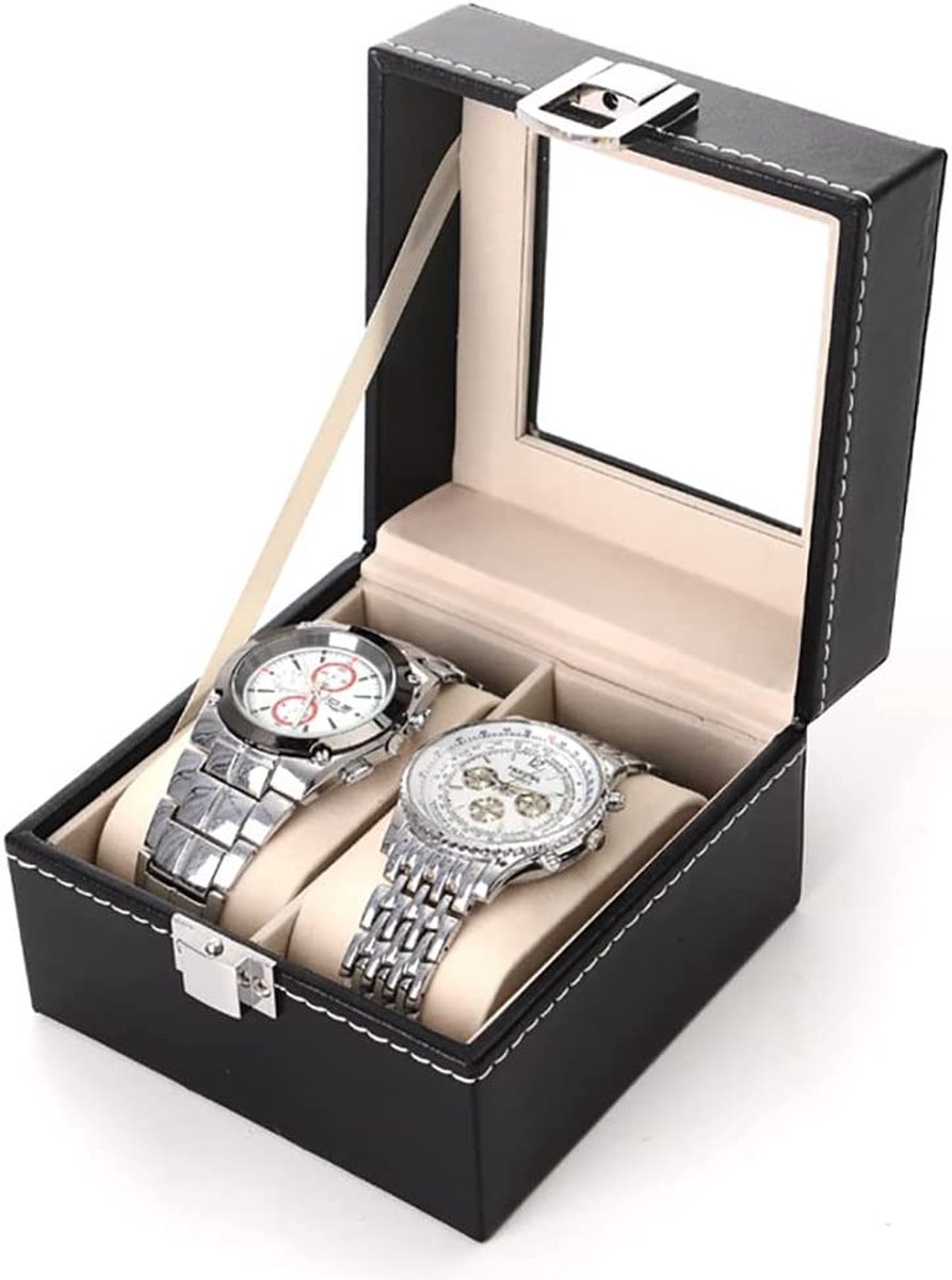 Lowander horlogebox - Horlogedoos voor heren dames - 2 horloges - Zwart