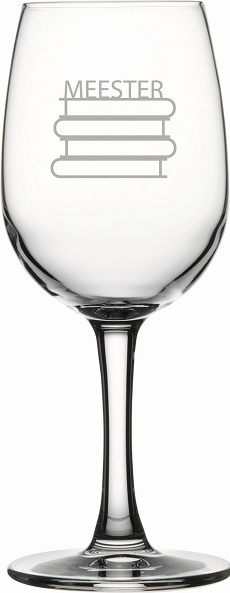 Gegraveerde witte wijnglas 26cl Meester met boeken