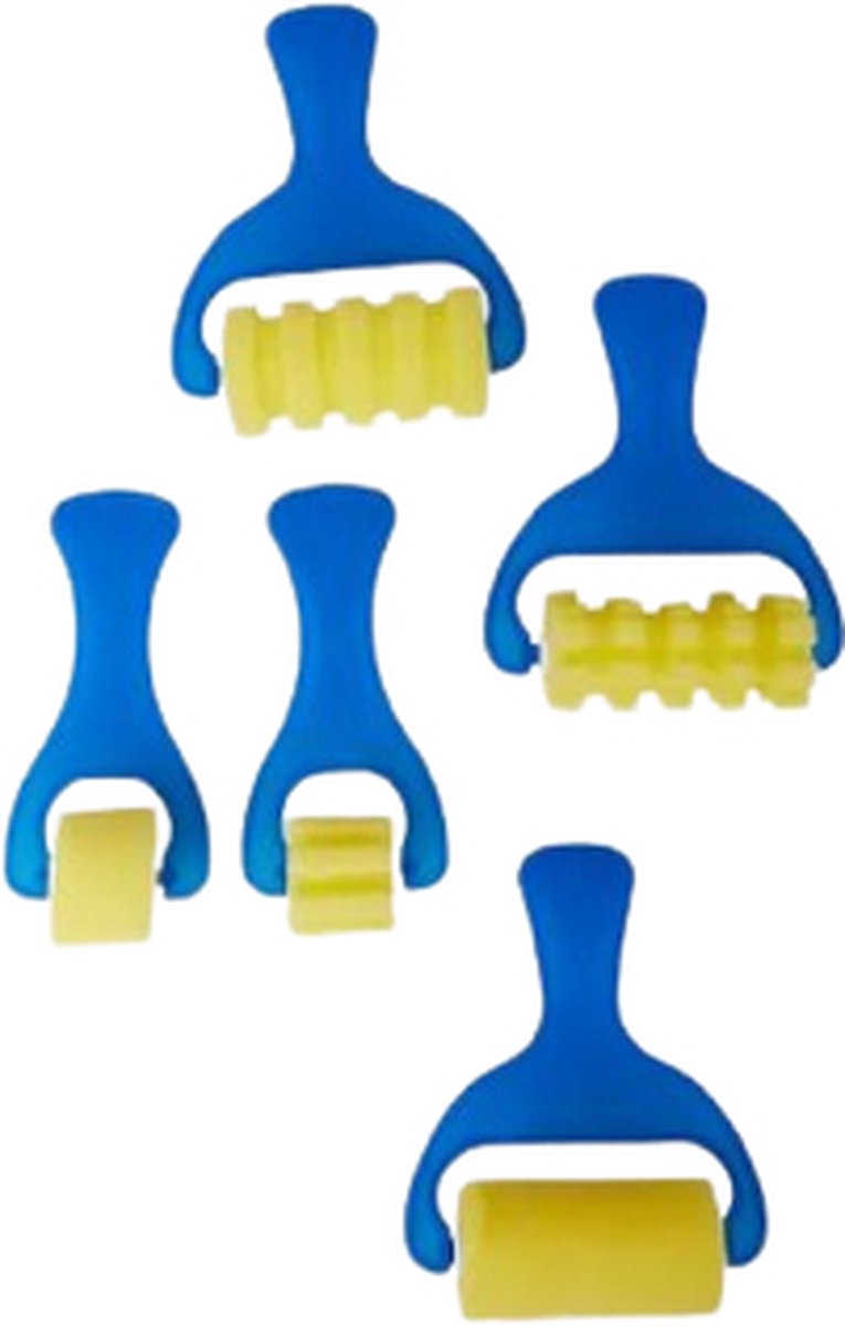Foam rollers voor kinderen - Blauw / Geel - Kunststof / Foam - 5 stuks - Verven - Verf - Kwast - Schilderen - Knutselen - Kunststof