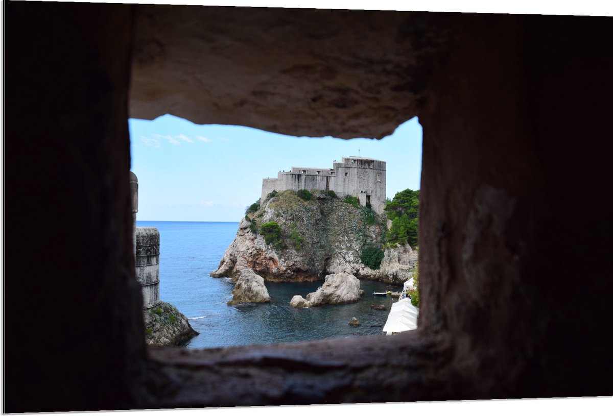 WallClassics - Dibond - Fort Lovrijenac Koratie - 120x80 cm Foto op Aluminium (Wanddecoratie van metaal)