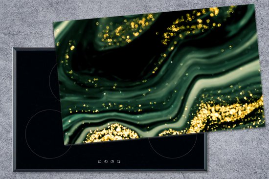 KitchenYeah® Inductie beschermer 89.6x51.6 cm - Marmer print - Goud - Glitter - Groen - Marmerlook - Luxe - Kookplaataccessoires - Afdekplaat voor kookplaat - Inductiebeschermer - Inductiemat - Inductieplaat mat