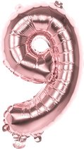 Boland - Folieballon '9' roségoud (36 cm) 9 - Rose Goud - Cijfer ballon