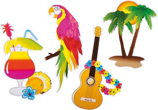 Hawaii muurdecoraties 35 x 25 cm (4 stuks)
