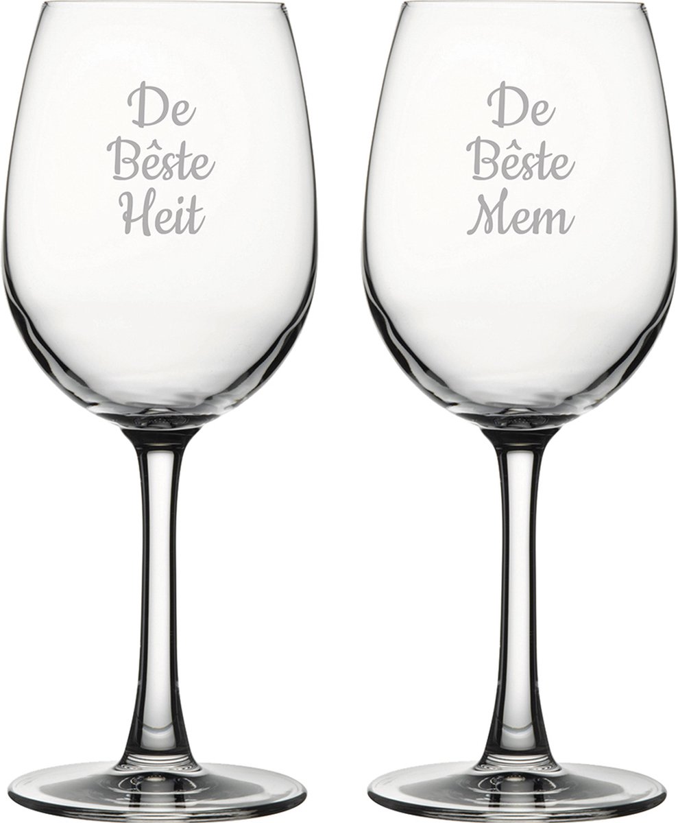 Gegraveerde witte wijnglas 36cl De Bêste Mem-De Bêste Heit