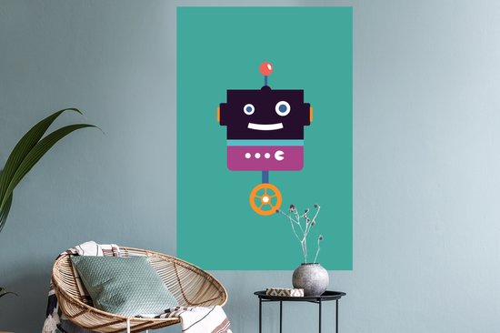 Muursticker enfants - Décoration pour chambres d'enfants - Robot - Roue - Violet - Vert - Garçons - Kids - 60x90 cm - Décoration murale chambre de filles