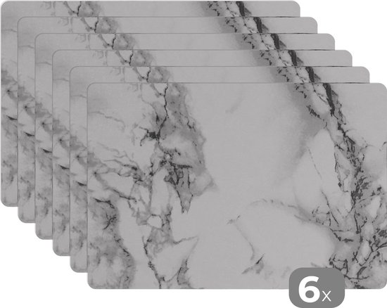 Set de Table - Napperons de Table en Plastique - Marbre - Pierre - Wit - Grijs - Zwart - Aspect Marbre - 45x30 cm - 6 pièces - Résistant à la Chaleur - Antidérapant - Pad - Amovible