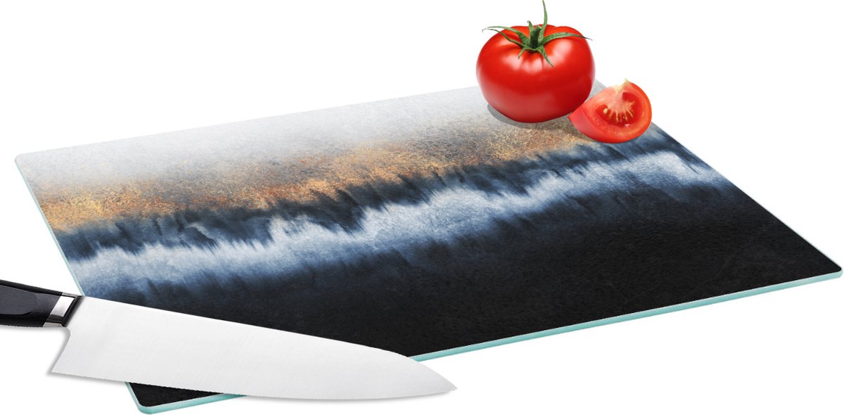 Glazen Snijplank - 39x28 - Abstract - Goud - Luxe - Blauw - Snijplanken Glas