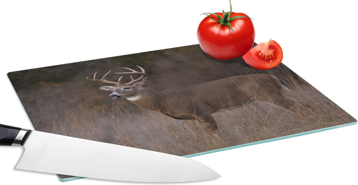 Glazen Snijplank - 28x20 - Herfst - Hert - Gras - Natuur - Dieren - Snijplanken Glas