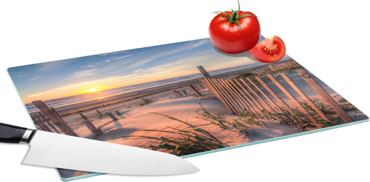 Glazen Snijplank - 39x28 - Strand - Zee - Duin - Zonsondergang - Landschap - Snijplanken Glas