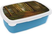 Broodtrommel Blauw - Lunchbox - Brooddoos - Bos - Natuur - Bomen - Landschap - Bladeren - 18x12x6 cm - Kinderen - Jongen