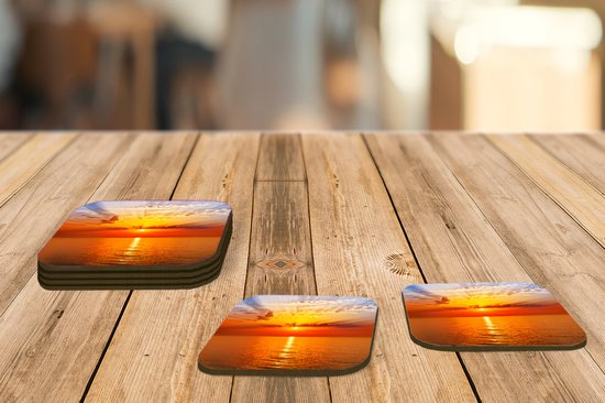 Sous-verres pour verres - Coucher de soleil - Mer - Ciel - Oranje - Horizon - Water - 10x10 cm - Sous-verres en verre - 6 pièces