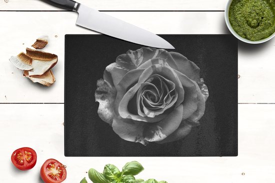 Planche à découper en Verres - 28x20 - Fleurs - Rose - Zwart - Wit - Botanique - Planches à découper en Glas