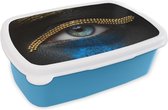 Broodtrommel Blauw - Lunchbox - Brooddoos - Vrouw - Ogen - Make up - Luxe - Goud - 18x12x6 cm - Kinderen - Jongen