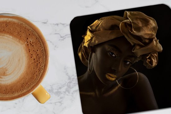 Sous- Sous-verres à lunettes - Femme - Foulard - Or - Luxe - 10x10 cm - Sous-verres en verre - 6 pièces