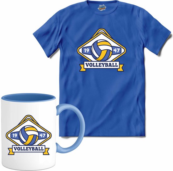 Volleybal sport - T-Shirt met mok - Meisjes - Royal Blue - Maat 12 jaar