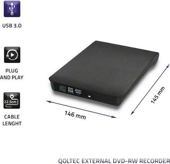 Qoltec Externe DVDRW recorder USB 30Zwart..