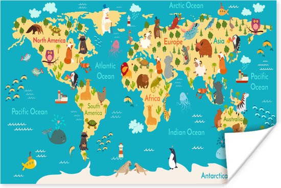 Wereldkaart pour enfants sur poster 90x60 cm | Affiche de carte du monde