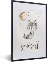 Affiche dans cadre photo enfants - Proverbes - Loup - Soyez vous-même - Enfants - Garçons - Filles - Aquarelle - Décoration murale garçons - 40x60 cm - Décoration chambre d'enfant