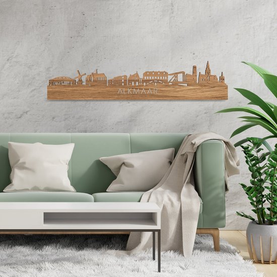 Skyline Bois de chêne d'Alkmaar - 100 cm - Décoration design - Décoration murale - WoodWideCities