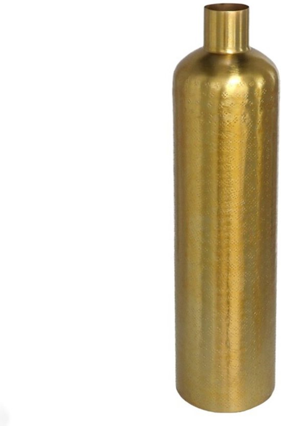 Gerimport Bloemenvaas - metallic goud - flessen vorm - metaal - 42 x 10.5 cm