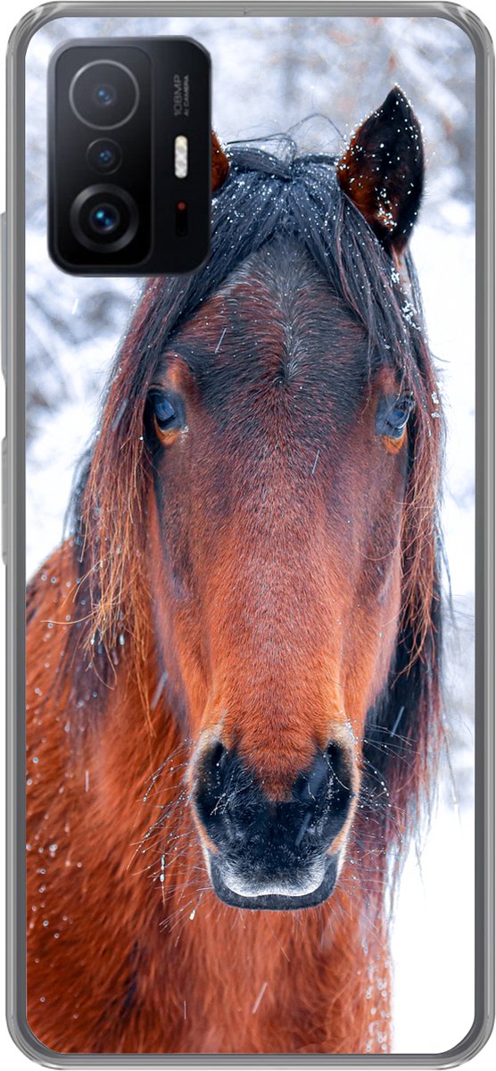Telefoonhoesje Geschikt voor Xiaomi 11T Pro hoesje - Paard - Winter - Sneeuwvlok - Siliconen Telefoonhoesje Telefoonhoesje