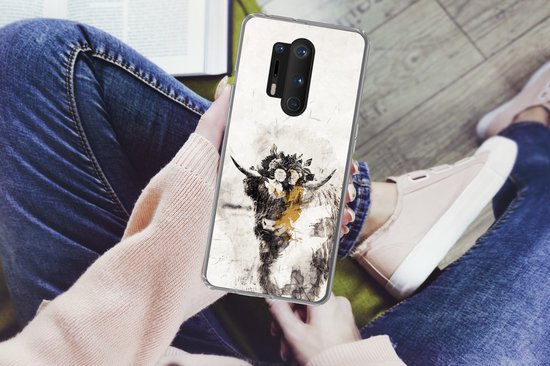 OnePlus 8 Pro - Highlander écossais - Peinture - Fleurs - Coque de téléphone en Siliconen