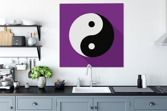 Une illustration du logo Yin et Yang avec une toile de fond violet 90x90 cm - Tirage photo sur toile (Décoration murale salon / chambre)