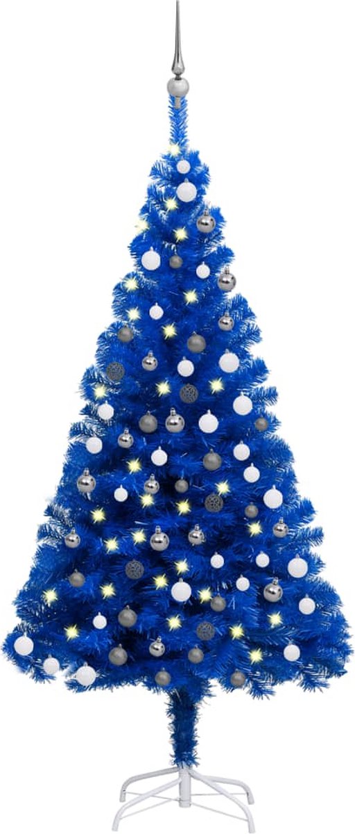 Prolenta Premium - Kunstkerstboom met LED's en kerstballen 180 cm PVC blauw