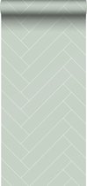 ESTAhome behang visgraat-motief mintgroen en wit - 139221 - 0,53 x 10,05 m