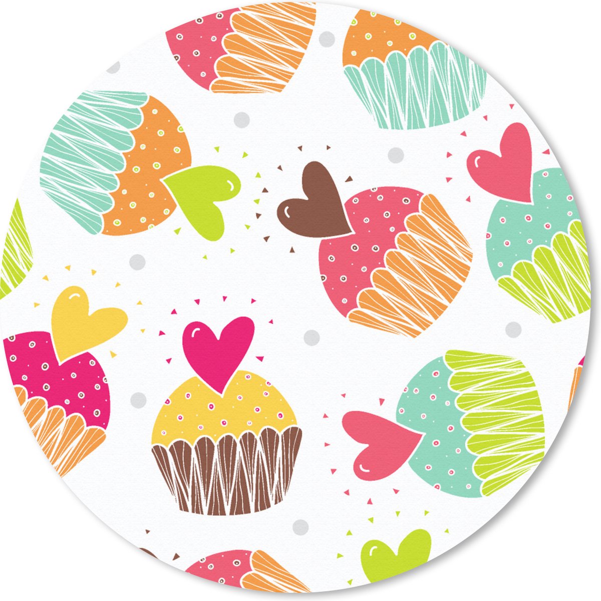 Muismat rond 40x40 cm - Mousepad Muffin - Regenboog - Design - Hart - Ronde muismatten