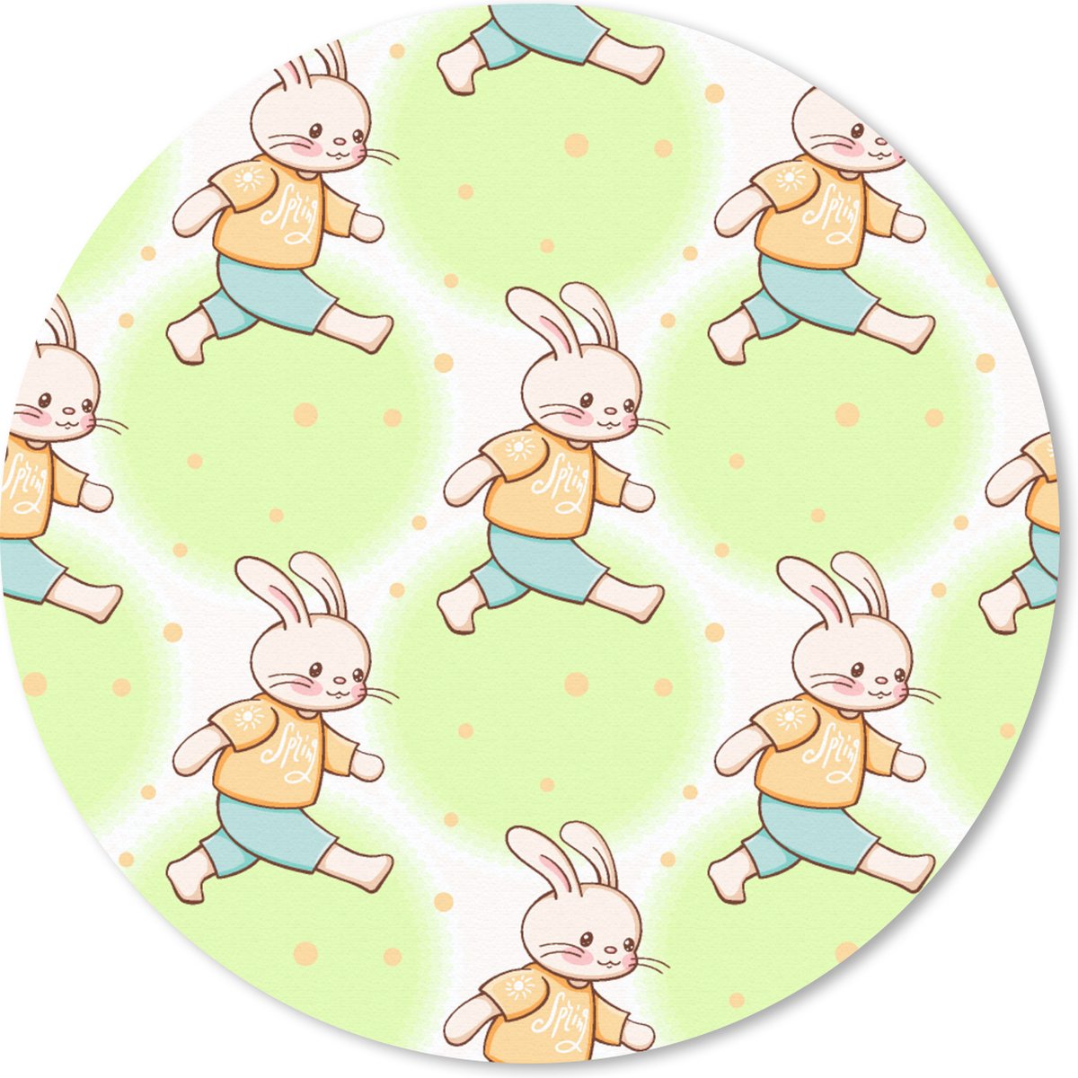 Muismat rond 30x30 cm - Mousepad Konijn - Patronen - Kinderen - Cartoon - Ronde muismatten