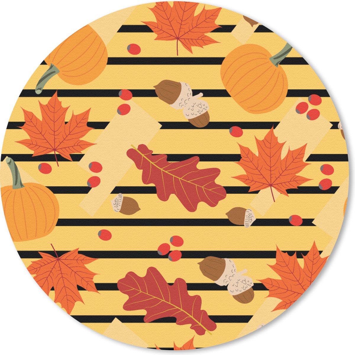 Muismat rond 40x40 cm - Mousepad Pompoen - Bes - Bladeren - Herfst - Patroon - Ronde muismatten