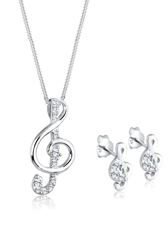Elli - Sieraden Set - Dames clef hanger muziek met kristallen in 925 sterling zilver - Dames
