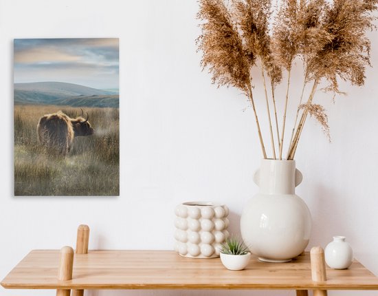 Peinture sur toile Highlanders écossais - Brouillard - Herbe - 20x30 cm - Décoration murale