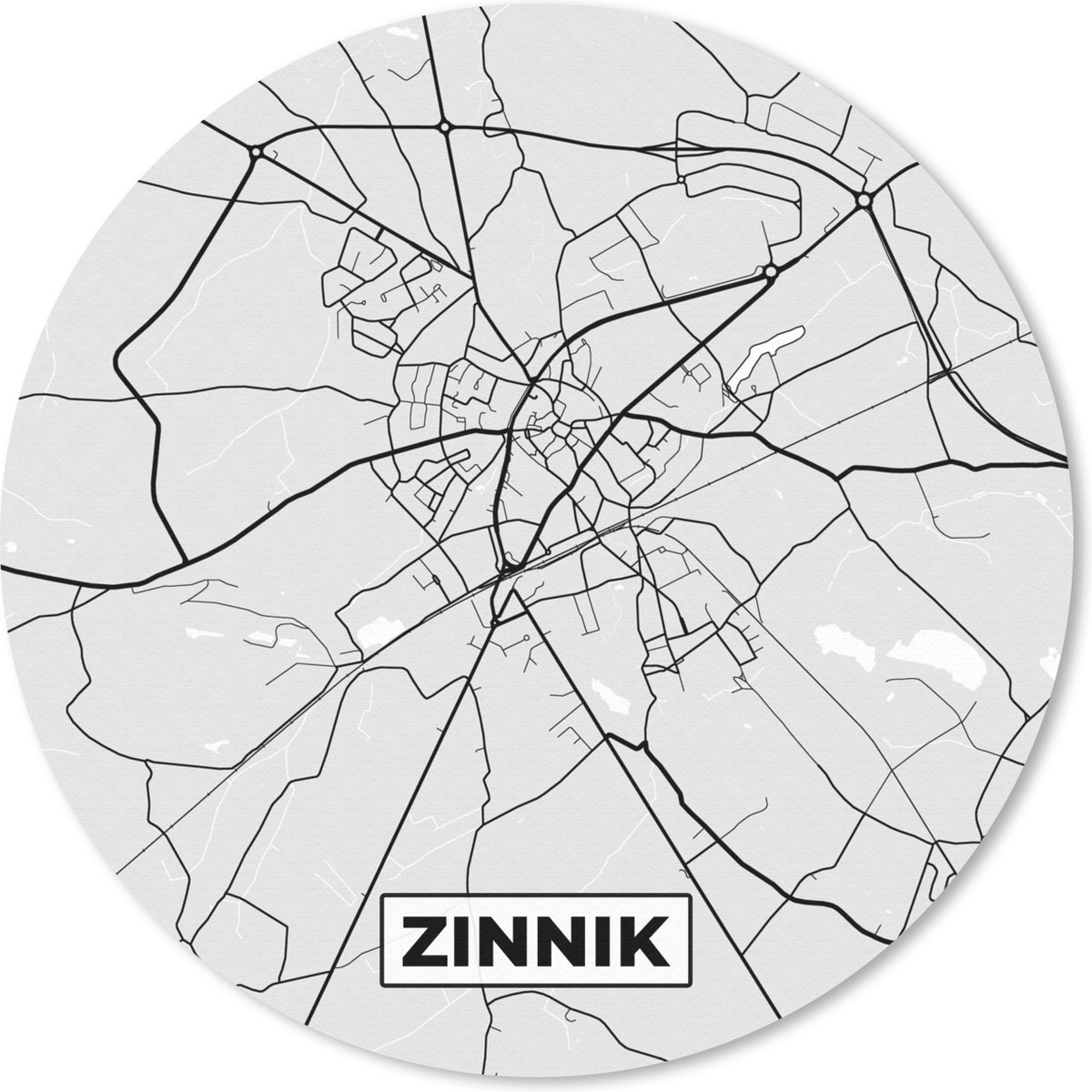 Muismat rond 20x20 cm - Mousepad Plattegrond – Zinnik – Zwart Wit – Stadskaart - Kaart - Ronde muismatten - Stadskaart