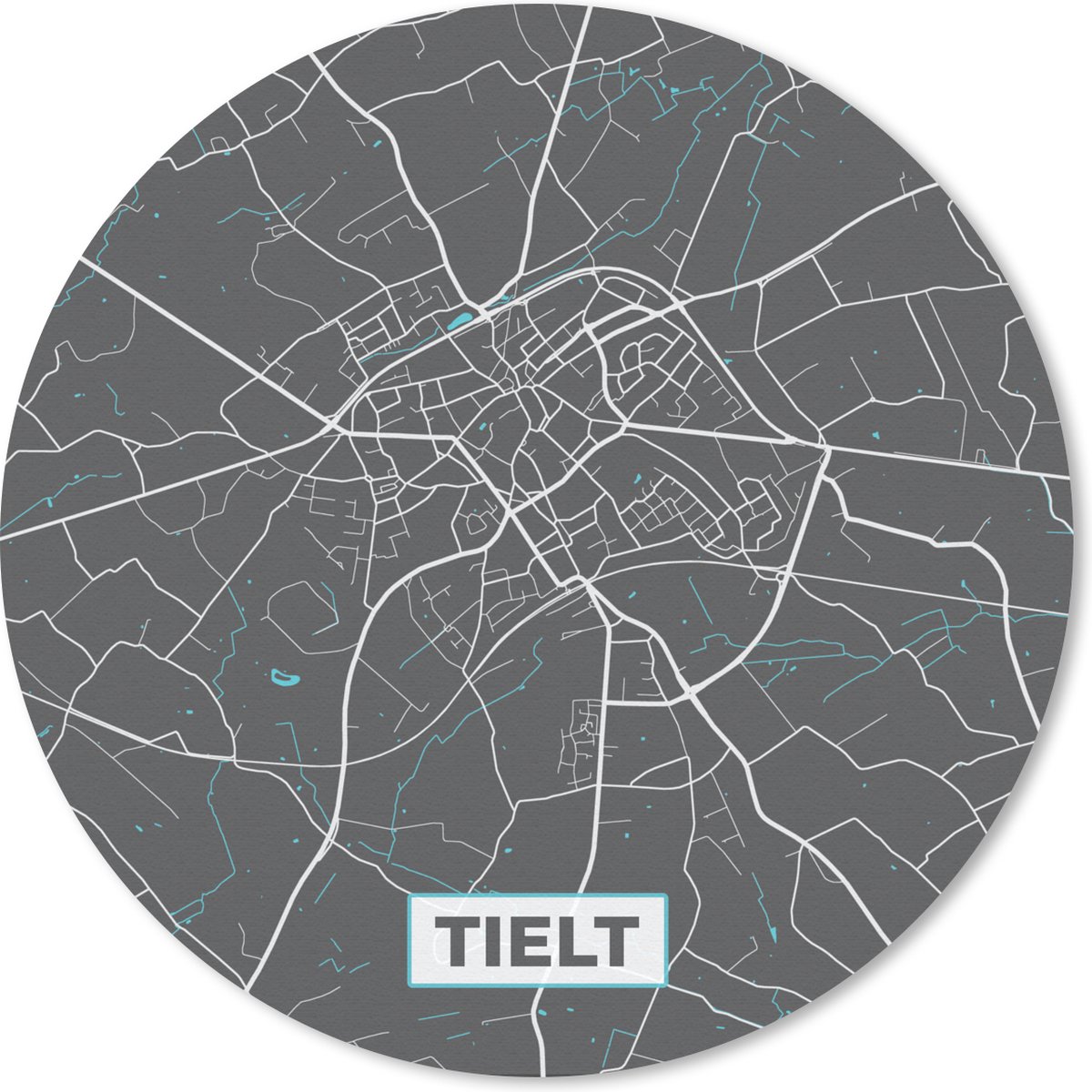 Muismat rond 30x30 cm - Mousepad Stadskaart – Grijs - Kaart – Tielt – België – Plattegrond - Ronde muismatten - Stadskaart