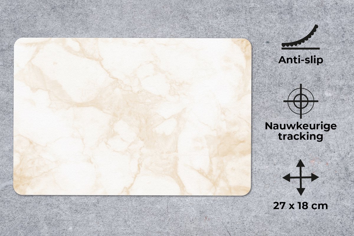Muismat 27x18 cm - Mousepad Marmer - Wit - Goud - Luxe - Muismatten