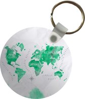 Sleutelhanger - Wereldkaarten - Groen - Verf - Plastic - Rond - Uitdeelcadeautjes