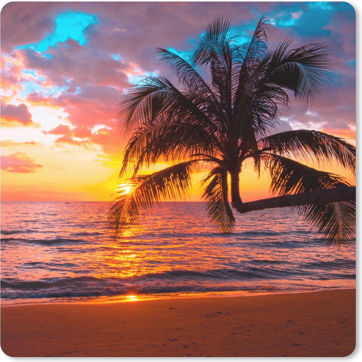 Muismat 30x30 cm - Mousepad Palm - Zonsondergang - Strand - Zee - Horizon - Muismatten