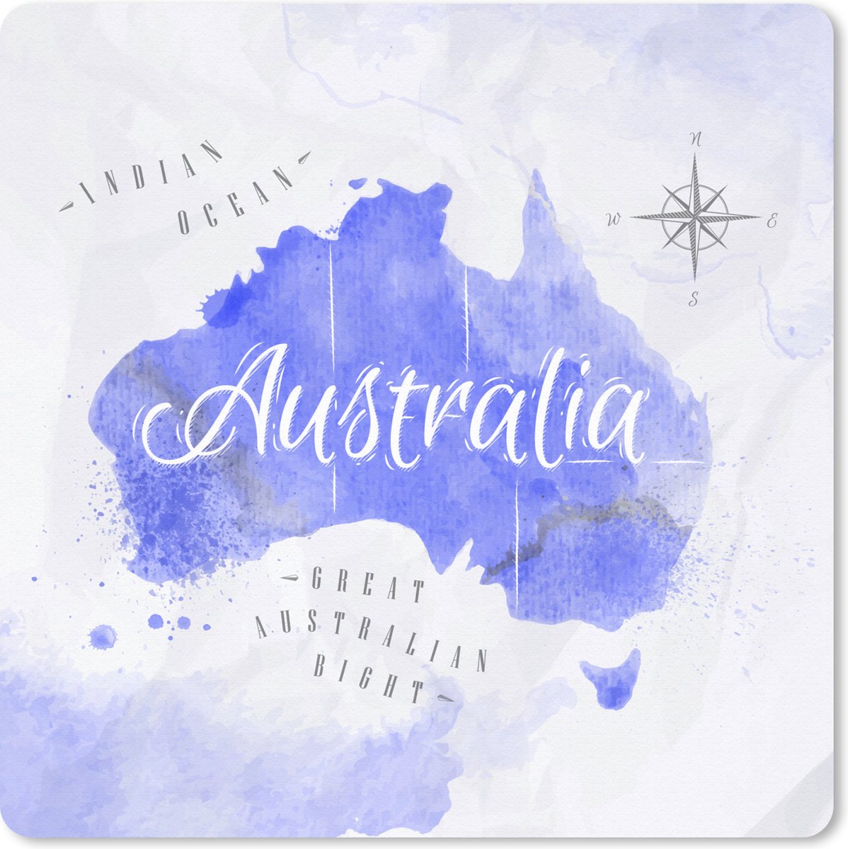 Muismat 20x20 cm - Mousepad Wereldkaart - Australië - Blauw - Muismatten