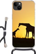Geschikt voorApple Iphone 14 Plus - Crossbody Case - Giraffe - Silhouet - Kalf - Siliconen - Crossbody - Backcover met Koord - Telefoonhoesje met koord - Hoesje met touw