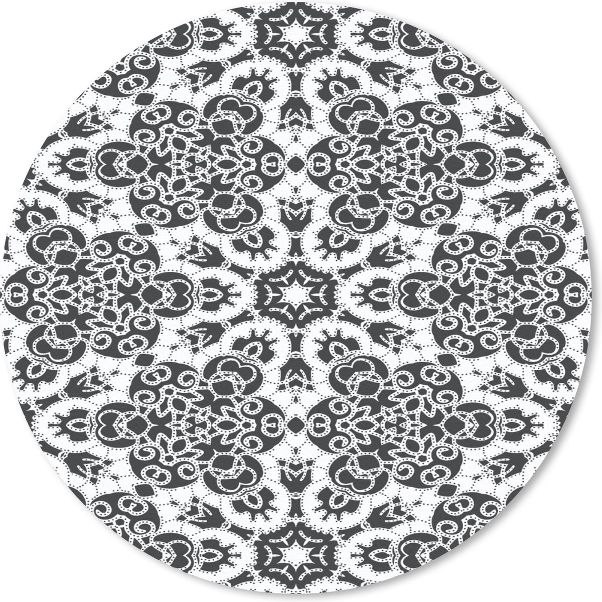 Muismat rond 40x40 cm - Mousepad Patronen - Zwart Wit - Mandala - Ronde muismatten